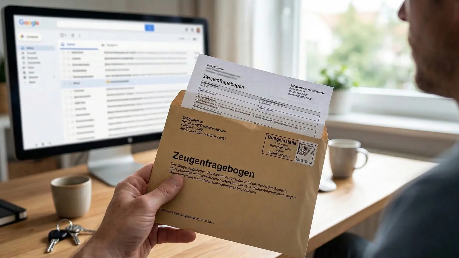 Ein offizielles Schreiben der Bußgeldstelle liegt auf einem Tisch.